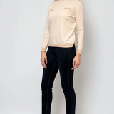 Bluză fină din tricot cu nasturi aurii crem