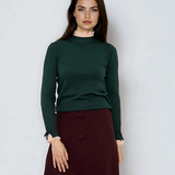 Pulover cu volan plisat verde-dark