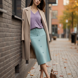 Fustă midi tricotată cu buzunare aqua