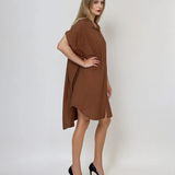 Rochie stil cămașă din in cu dungi maro