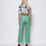 Cămașă din in cu print floral turcoaz