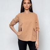 Bluză largă office din mix de vâscoză cu clapete decorative beige