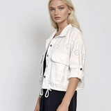 Jachetă scurtă din bumbac cu broderie spartă alb