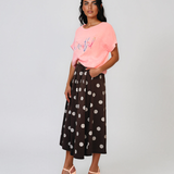 Tricou din in și bumbac cu print Beautiful roz