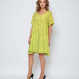 Rochie largă din in tip baby doll vernil
