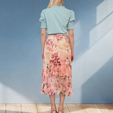 Fustă plisată lungă cu print floral roz