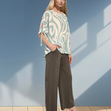 Bluză damă lejeră cu dungi și mânecă desfăcută aqua