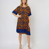 Rochie largă din vâscoză cu print oriental portocaliu