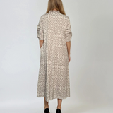 Rochie lungă din bumbac cu print geometric și mânecă 3/4 crem