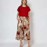 Fustă pantaloni largi cu print floral beige