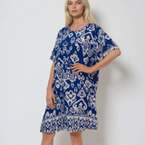 Rochie largă din vâscoză cu print oriental albastru