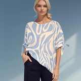 Bluză damă lejeră cu dungi și mânecă desfăcută bleu