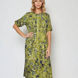 Rochie lungă din bumbac cu print floral și mânecă 3/4 vernil  l