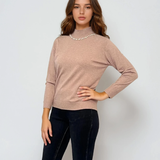 Pulover cu colier decorativ din perle si paiete beige