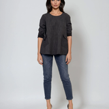 Bluză largă office din mix de vâscoză cu clapete decorative negru