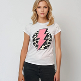 Tricou mulat din bumbac cu print fulger roz