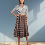 Fustă midi cu buzunare și carouri negru