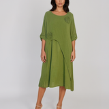 Rochie cu capă și flori aplicate verde