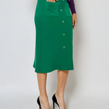 Fustă midi tricotată cu buzunare verde
