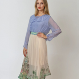 Bluza cu volan din mătase naturală și vascoză bleu