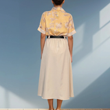 Cămașă mânecă scurtă cu print floral galben