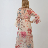Rochie asimetrică din voal cu print floral și cordon alb