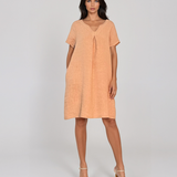 Rochie din in cu pensă în față beige
