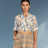 Bluză guler tunică cu un nasture albastru