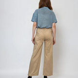Pantaloni vaporoși cu șiret în talie beige