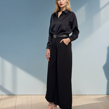 Pantaloni largi din vâscoză cu pense și curea inclusă negru