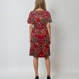 Rochie midi cu print floral și șnur în talie roșu
