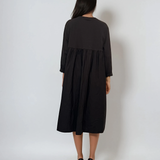 Rochie albastru-jeans cu mâneci 3/4 din bumbac cu inserții, casual și lejeră albastru-jeans