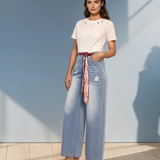 Blugi largi cu șnur colorat albastru