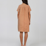 Rochie din in cu pensă în față beige