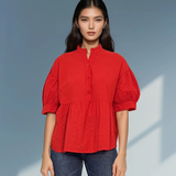 Bluza guler tunică și broderie rosu