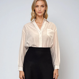 Cămașă elegantă din vâscoză sub?ire cu bandă de dantelă la gât alb