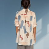 Cămașă lejeră asimetrică cu print crem