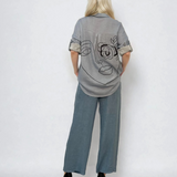 Pantaloni lungi din in cu buzunare croșetate bleu