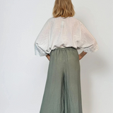 Fustă pantalon largă din in cu dungi kaki
