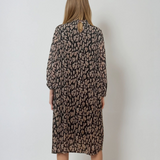 Rochie midi lejeră cu guler și animal print beige