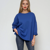 Bluză largă din bumbac cu mânecă 3/4 albastru