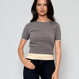 Pulover cu mânecă scurtă și bordură contrast gri