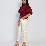 Cămașă poplin mâneci 3/4 bufante grena