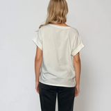 Tricou larg din bumbac cu print creangă cu lămâi alb