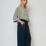 Pantaloni lungi din in cu nasturi decorativi pe buzunare negru