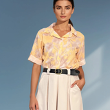 Cămașă mânecă scurtă cu print floral galben