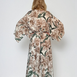 Rochie vascoza cu maneca larga si print floral-Beige