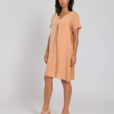 Rochie din in cu pensă în față beige