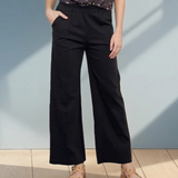 Pantaloni drepți cu dungă pe picior și buzunare negru