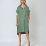 Rochie lungă în spate cu glugă și buzunare aqua